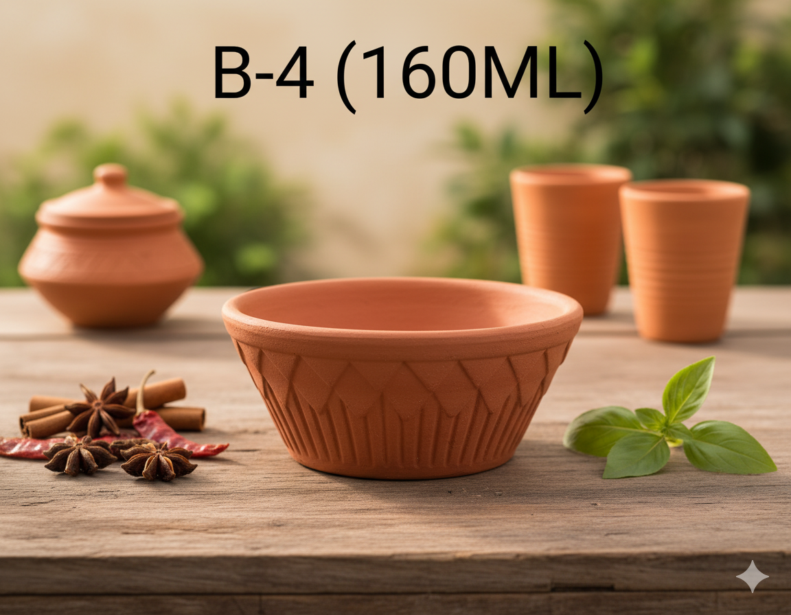 Disposable Terracotta Plates / Katoris - B4 - 160 ml (Set of 6) | 100% Biodegradable Clay Serving Bowls for Snacks, Desserts, Chaat, Raita | Eco-Friendly Earthenware Dinnerware