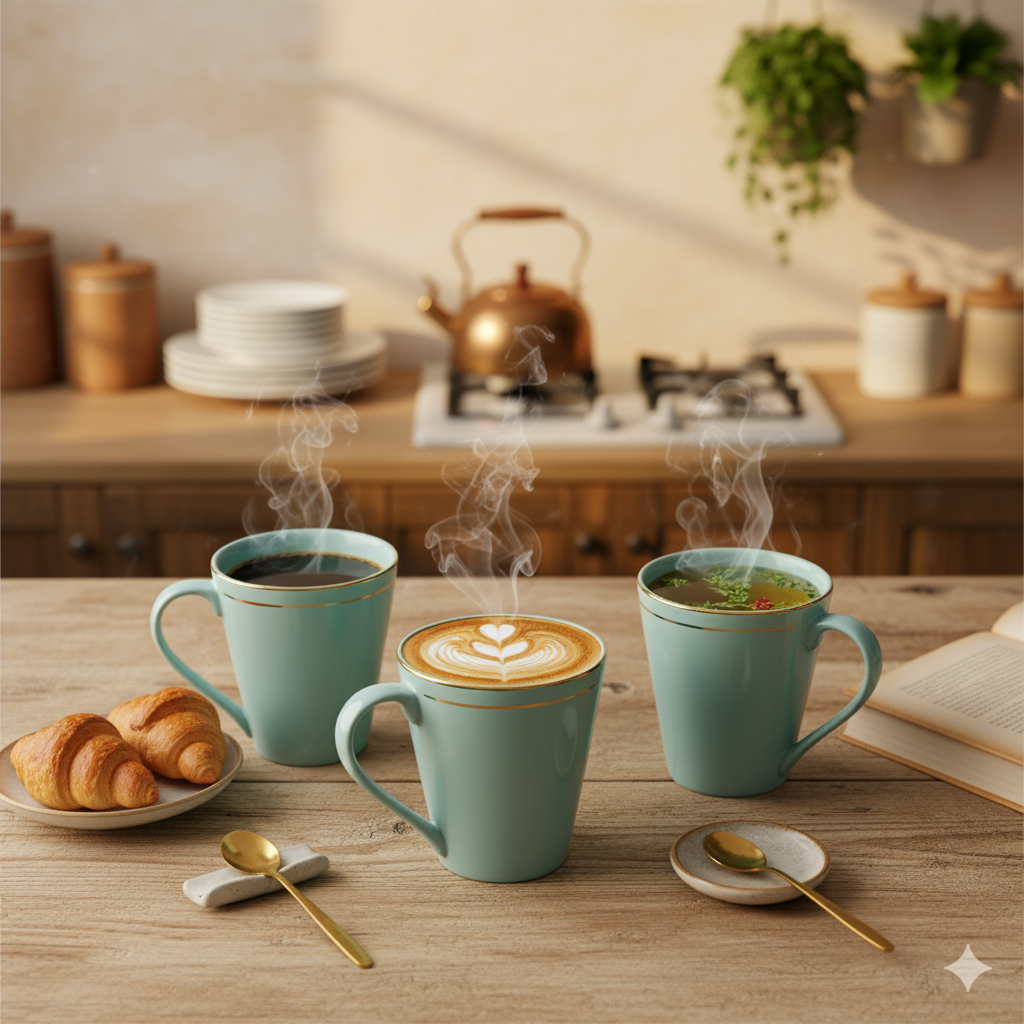 Coffee / Tea Mug with Premium Golden Lines (Sky Blue)