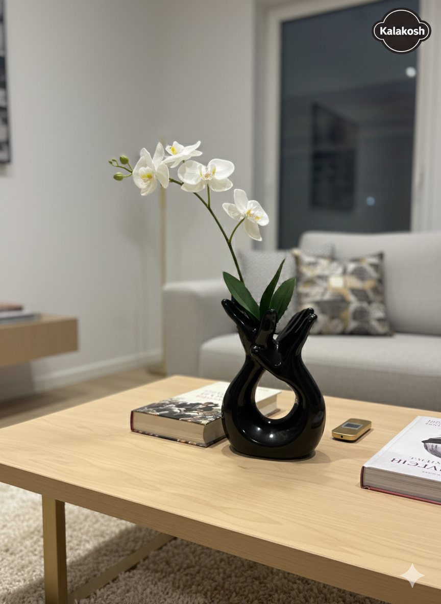 Modern Black Hand Design Home Decor Vase for Table Centerpiece | Ceramic Flower Pot for Office Use | Premium Showpiece Gift