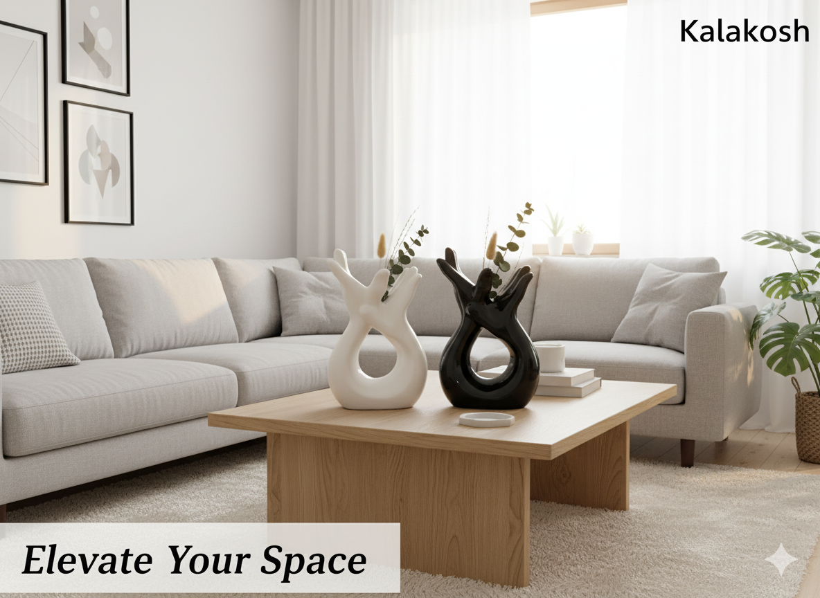 Modern Black & White Home Decor Vase Combo | Premium Ceramic Vases for Home Use, Office Decor, & Gifting