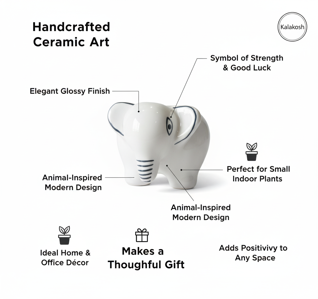 Elephant Shape Planter / Pen-Pencil Holder (White)