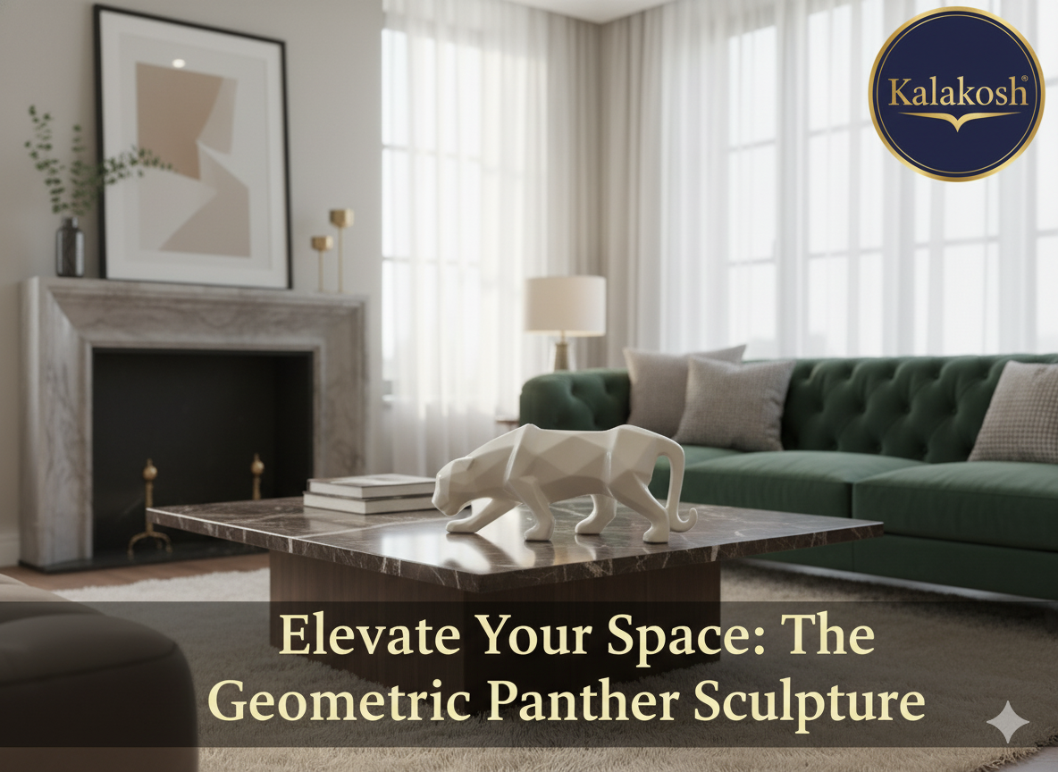 Geometric Panther Showpiece for Modern Home Decor | Ceramic/Polyresin Abstract Animal Sculpture | White Living Room Tabletop Art & Luxury Gift