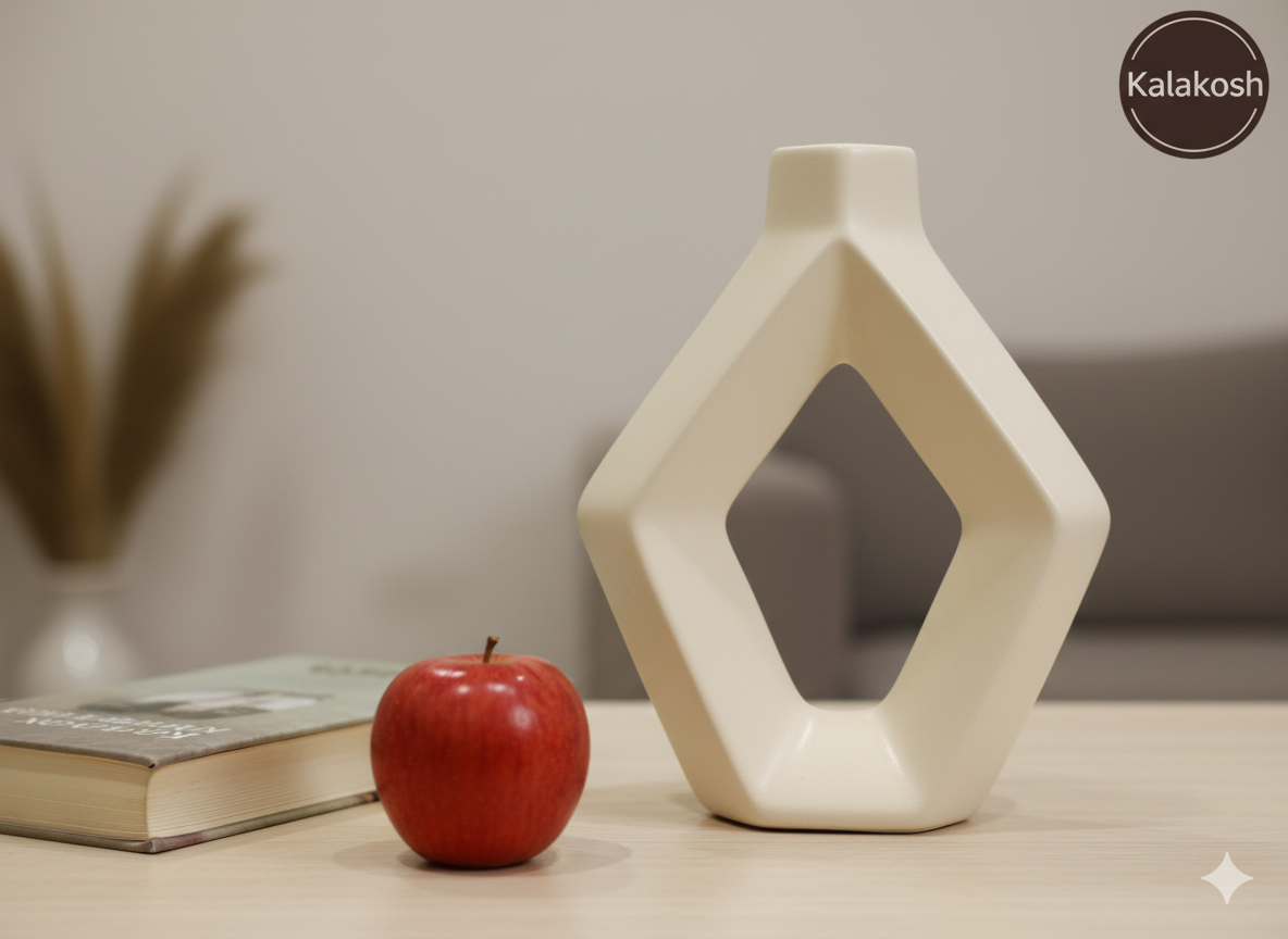 Modern Geometric Home Decor Vase for Living Room & Office Use | Premium Ceramic Decorative Showpiece for Home Use, Tables & Gifting