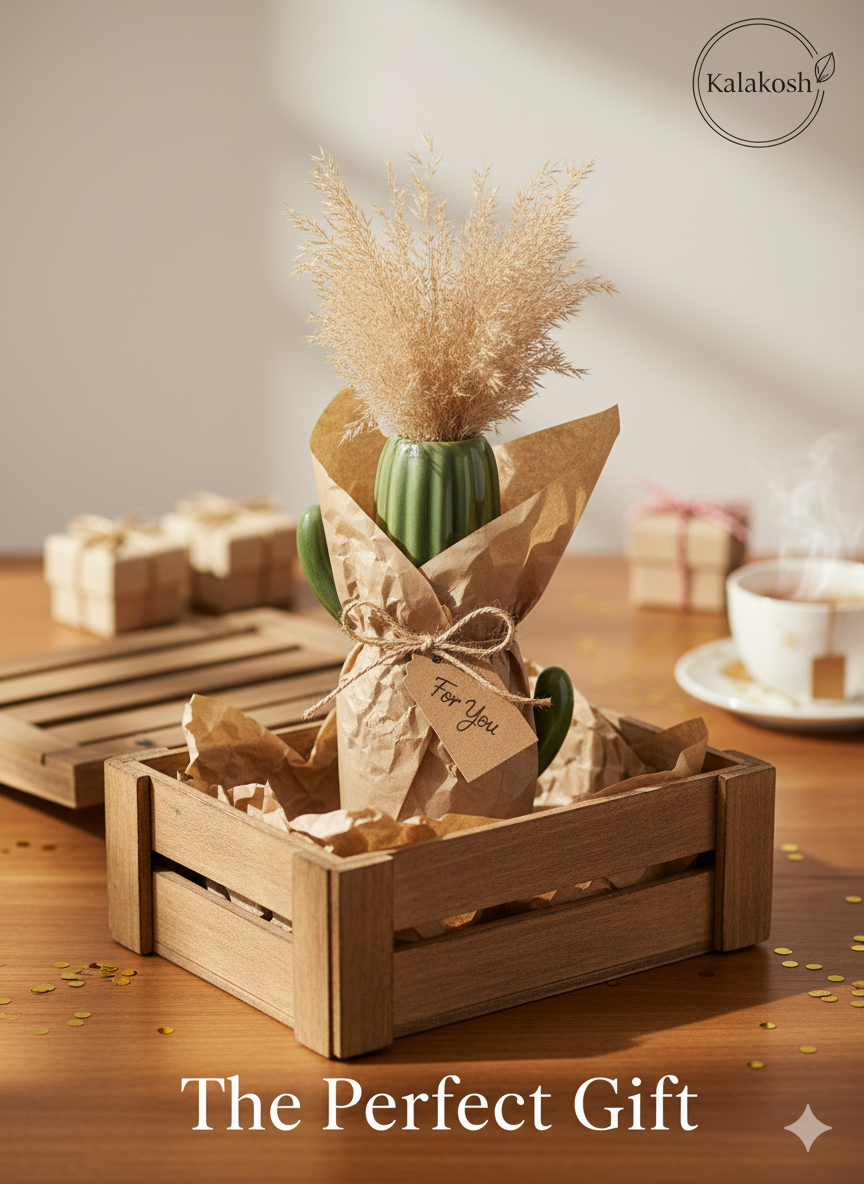 Handcrafted Ceramic Cactus Planter for Desk, Home & Office Décor | Eco-Friendly Clay Pot & Stationary Organizer | Rustic Table Décor Gift