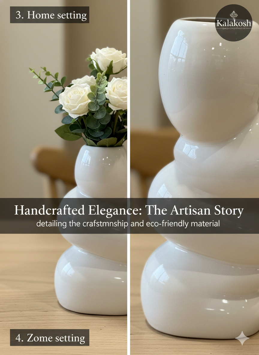 Handcrafted White Ceramic Planter Vase for Home & Office Decor | Artisan Clay Pot | Eco-Friendly Modern Rustic Tabletop Flower Pot | Unique Gifting