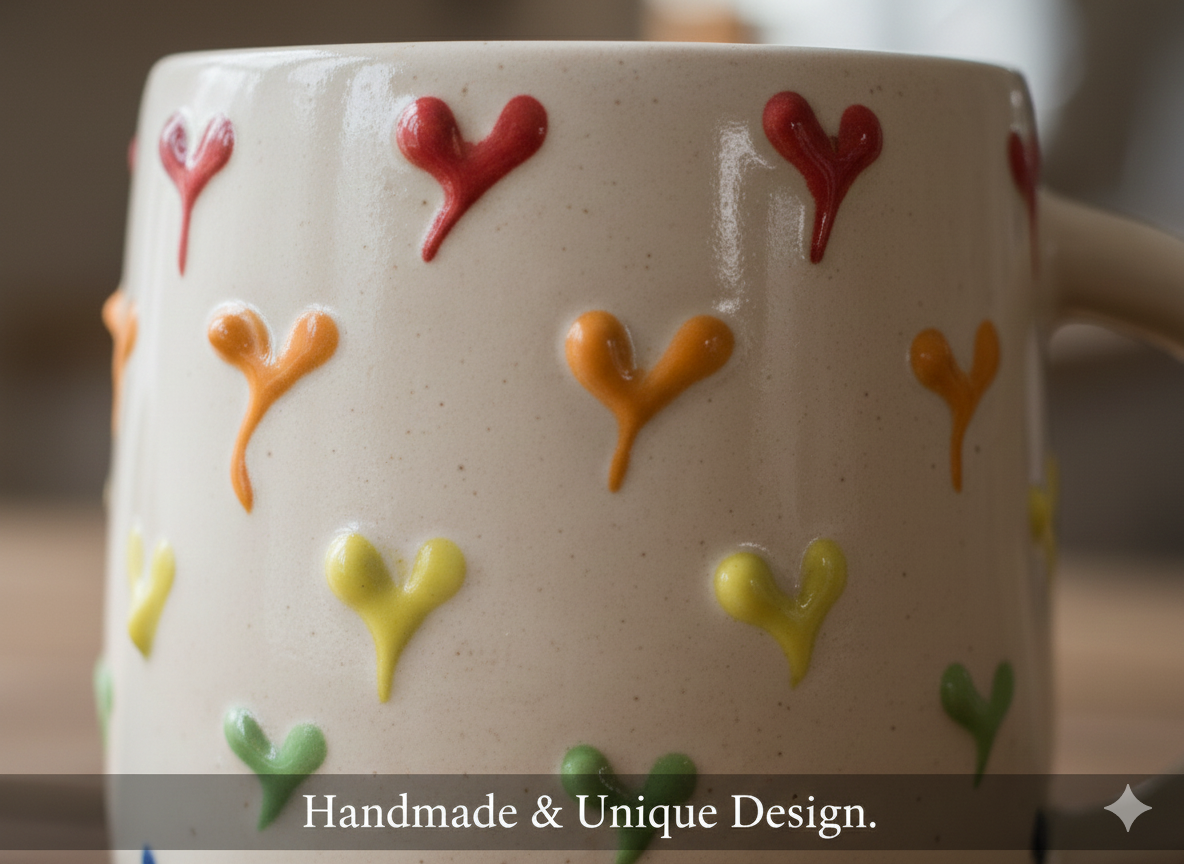 Rainbow Heart Ceramic Coffee Mug - Embossed 3D Design Tea Cup for Home Use & Office Use | Cute Kitchen Drinkware & Multipurpose Home Decor Vase | Microwave Safe Gift for Friends & Family (350ml)