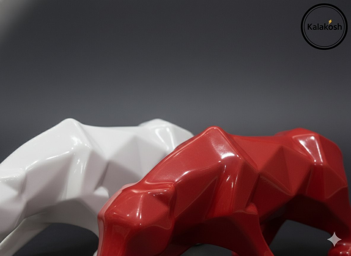 Geometric Panther Showpiece for Home Decor | Abstract Animal Sculpture Statue Figurine | Set of 2 | Modern Living Room, Office Table Accent & Art Gift