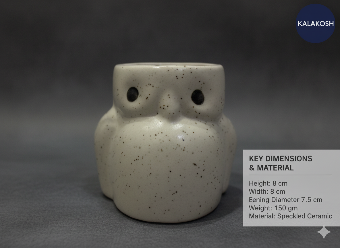 Handcrafted Owl Ceramic Planter & Pen Holder for Desk Décor | Speckled Clay Planters for Home Office | Artisan Eco-Friendly Succulent Pot Gift