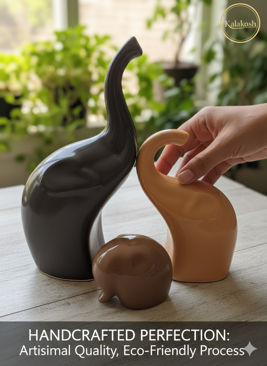 Handcrafted Elephant Family Ceramic Planters for Home Decor & Office Decor | Rustic Clay Showpiece Set | Eco-Friendly Artistic Vases for Gifting