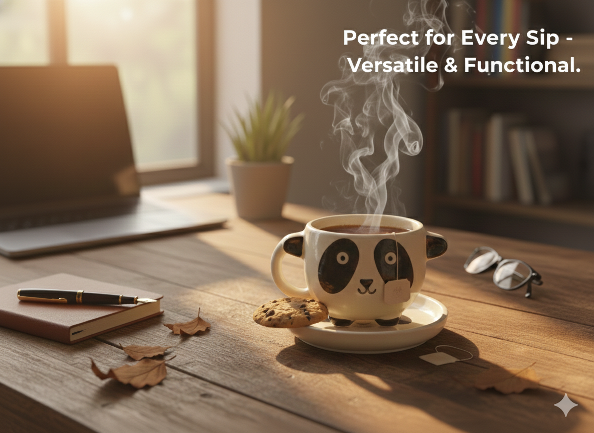Handcrafted Panda Ceramic Coffee Tea Mug and Coaster Set | Cute Home Decor, Office Use | Unique Gifting