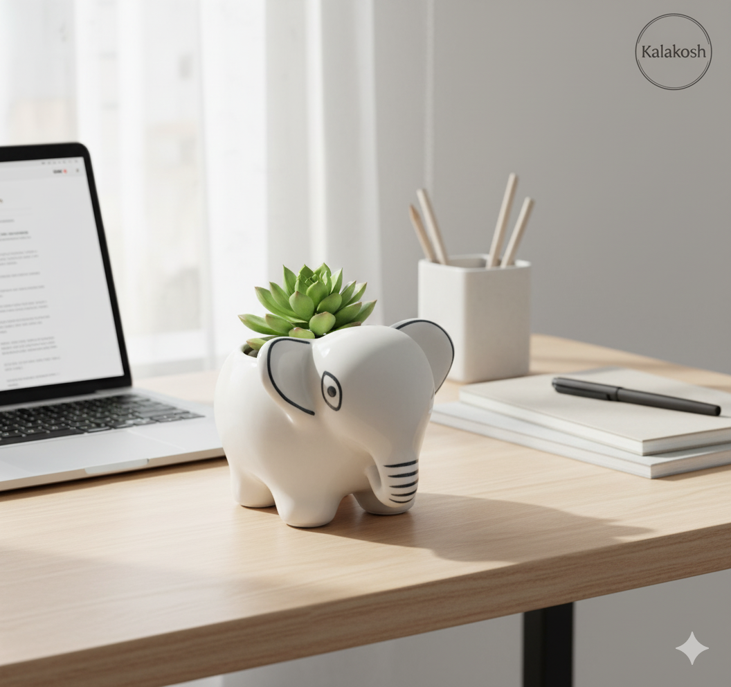 Elephant Shape Planter / Pen-Pencil Holder (White)
