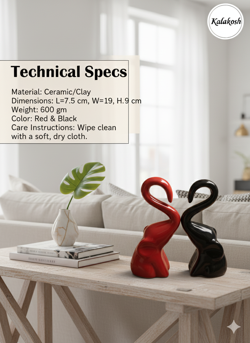 Artisanal Ceramic Elephant Planters Pair | Rustic Home Decor & Office Table Showpiece | Eco-Friendly Clay Figurine for Gifting | Black & Red