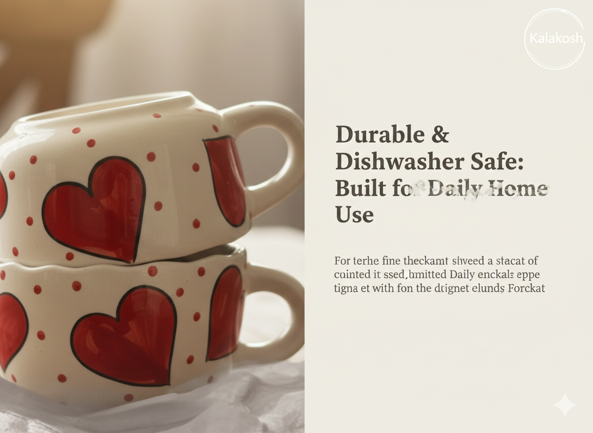 Stackable Ceramic Coffee/Tea Mug Combo Set of 2 | Hand-Painted Red Hearts | Premium Kitchenware | Home Decor Office Use Gifting