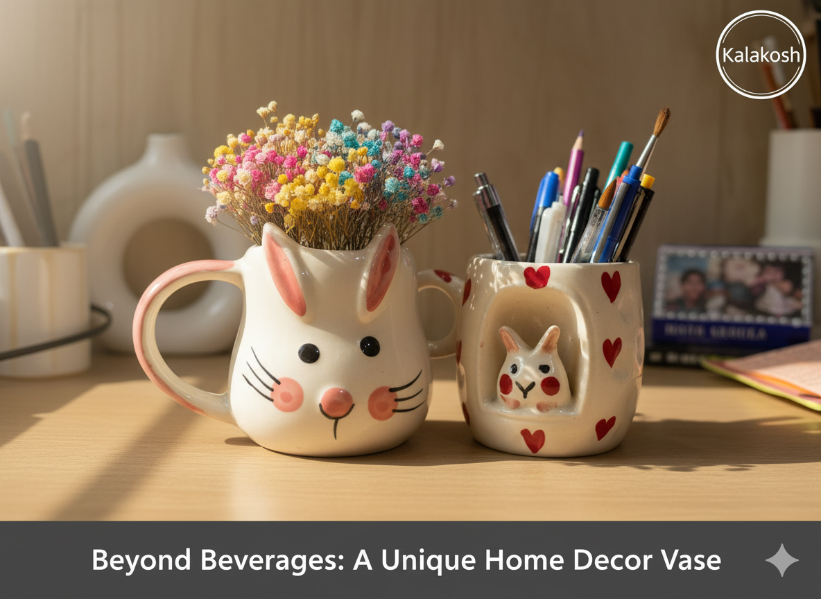 Kawaii Ceramic Coffee Mug Set for Home Decor, Office Use, & Gifting | Cute Bunny & Mushroom Tea Cups Combo | Premium Aesthetic Home Use