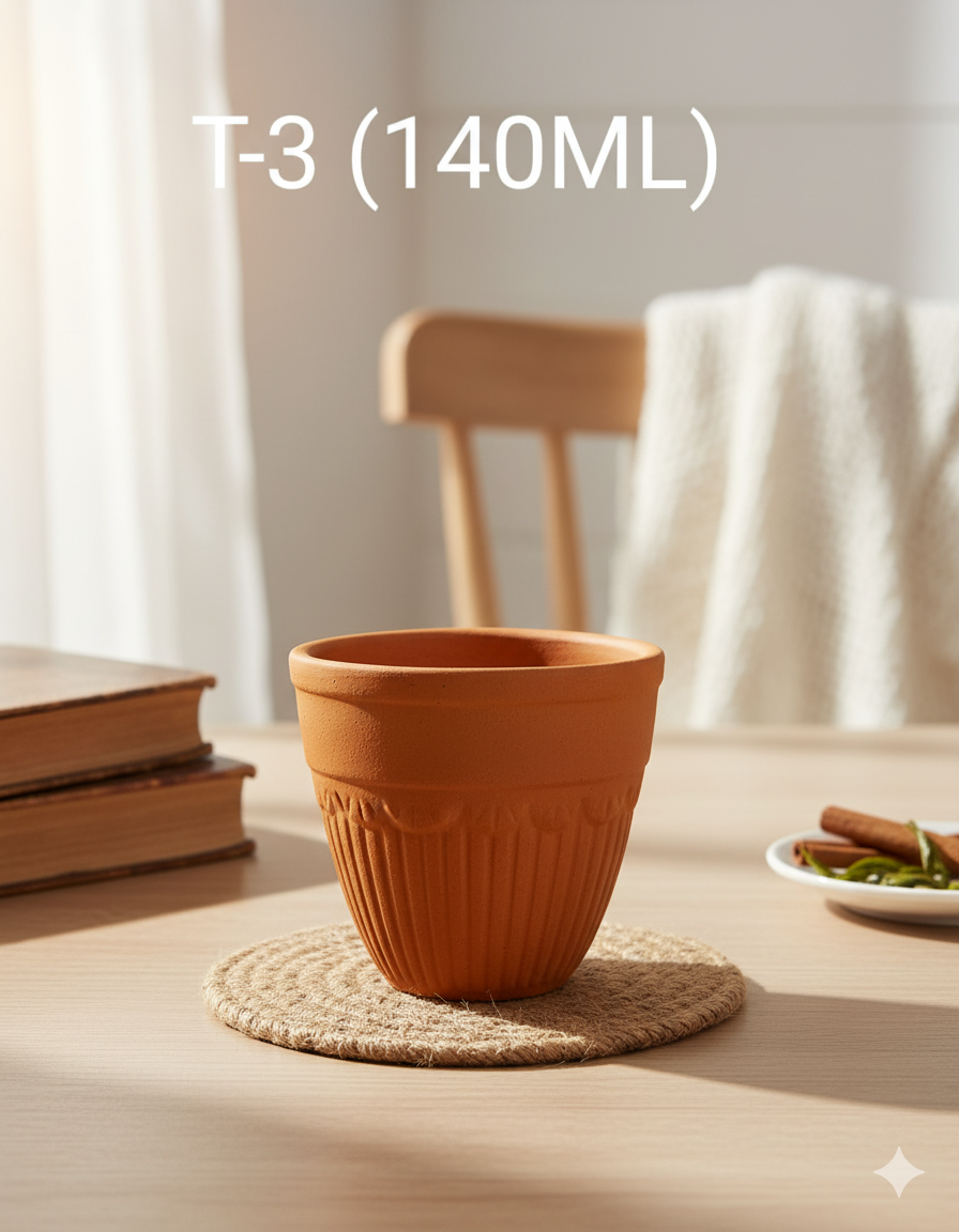 Disposable Terracotta Kulhad Cups - T3 (140 ml) - Set of 6 | 100% Biodegradable Clay Glasses for Chai, Coffee, Lassi | Eco-Friendly & Natural Earthenware Tea Cups
