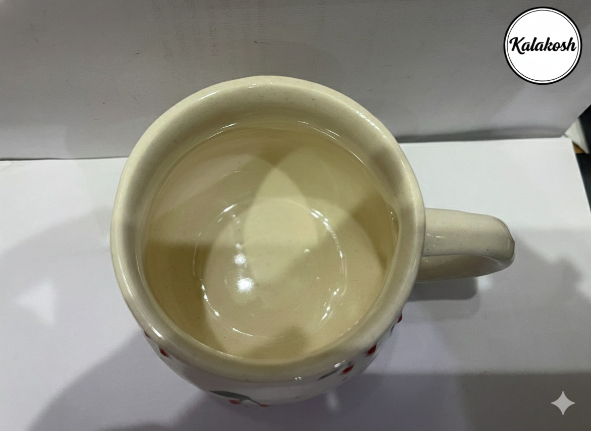 Handcrafted Ceramic Tea/Coffee Mug – Cherry Pattern, Home Decor, Office Use, Premium Aesthetic, Gifting Idea, Home Use