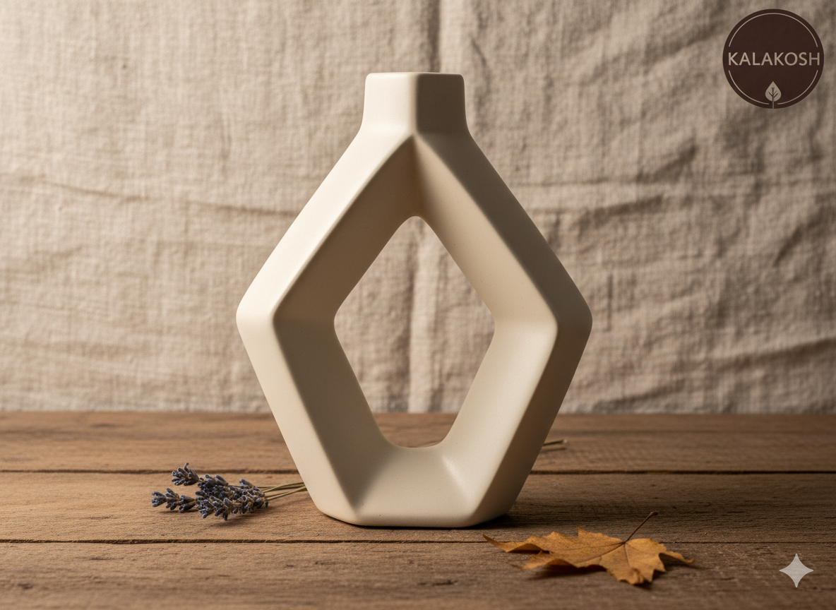 Modern Geometric Home Decor Vase for Living Room & Office Use | Premium Ceramic Decorative Showpiece for Home Use, Tables & Gifting