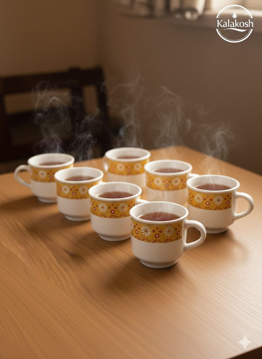 Handcrafted Rustic Ceramic Tea Cup Set of 6 | Clay Coffee Mugs for Home & Office Use | Artisanal Gifting