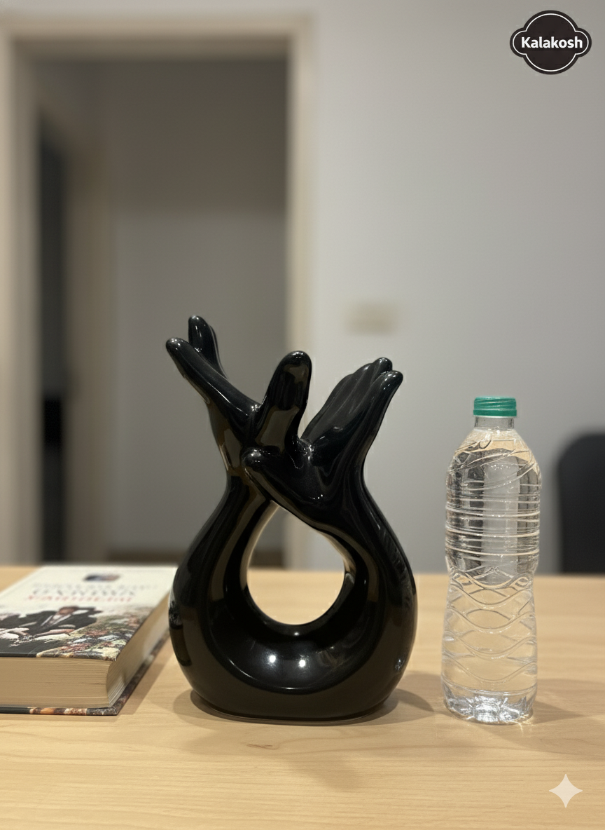 Modern Black Hand Design Home Decor Vase for Table Centerpiece | Ceramic Flower Pot for Office Use | Premium Showpiece Gift