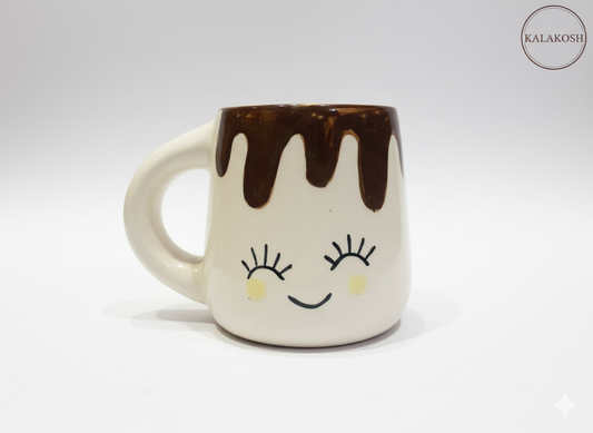 Premium Handcrafted Ceramic Coffee Mug with Cute Smiling Face Design & Drip Glaze Finish | 350ml Tea Cup for Home Decor, Office Use & Gifting | Elegant Home Decor Vase & Kitchen Accessory