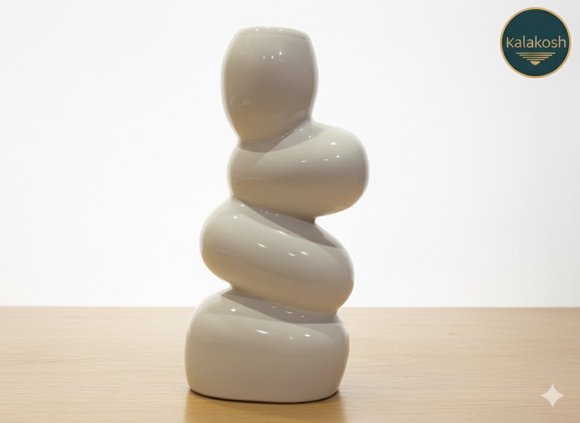 Handcrafted White Ceramic Planter Vase for Home & Office Decor | Artisan Clay Pot | Eco-Friendly Modern Rustic Tabletop Flower Pot | Unique Gifting