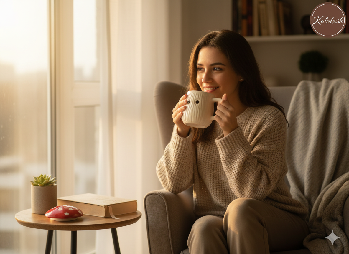 Handcrafted Ceramic Mushroom Coffee Mug with Lid | Eco-Friendly Clay Mugs for Home & Office Use | Unique Artisanal Tea Cup Gift