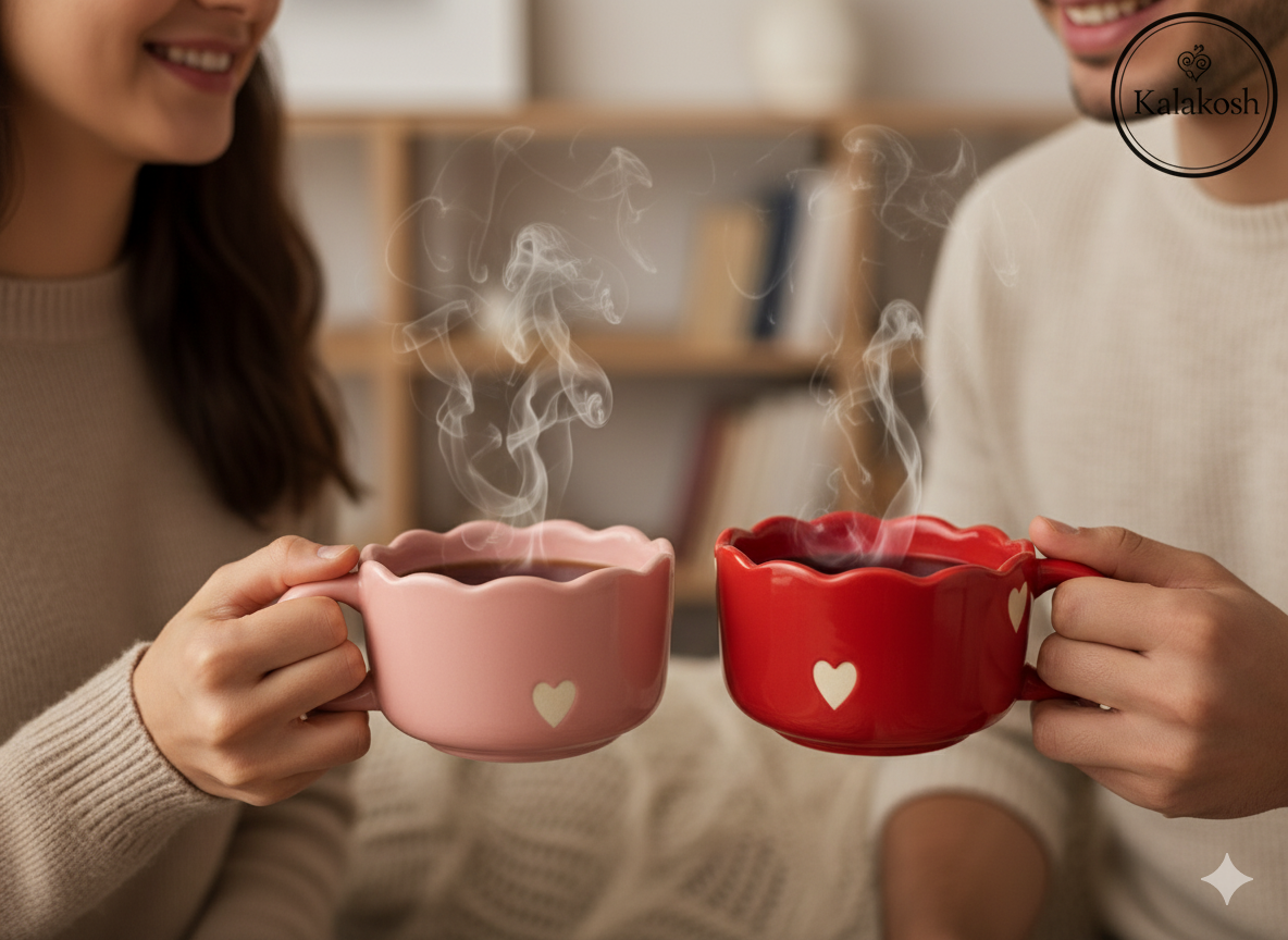 Premium Ceramic Coffee/Tea Mug Set Combo | 2-Piece Pink & Red Heart Design | Ideal for Home Decor, Office Use, and Gifting