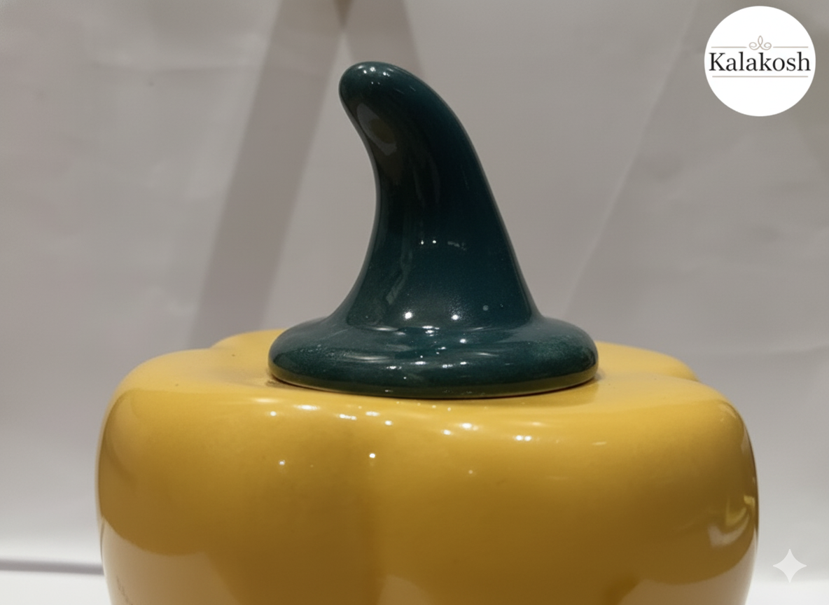 Artisan Ceramic Pickle Jar Container with Lid | Home Decor Vase | Stylish Kitchen Storage | Office Use Accent | Yellow Pepper Design | Gifting