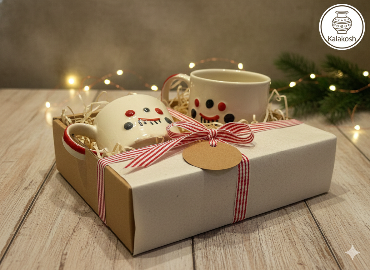 Handmade Ceramic Tea Coffee Mugs Combo (Set of 2) | Cute Happy Face Design | Home Decor, Office Use, Kitchenware Gift Set | Glossy Finish