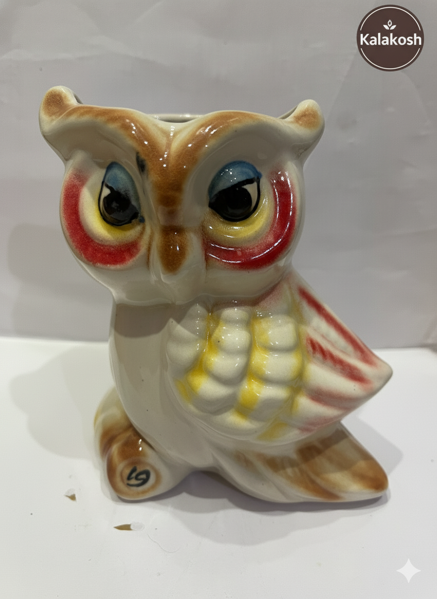 Artisanal Ceramic Owl Shape Planter  | Handcrafted Clay Home Decor Office Desk Flower Pot | Rustic Eco-Friendly Gift for Succulents & Small Plants