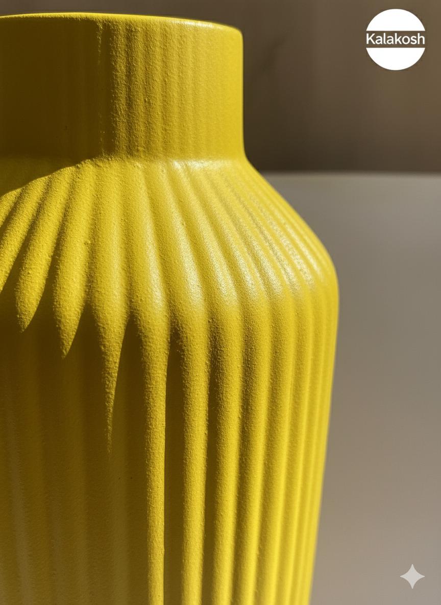 Handcrafted Yellow Fluted Ceramic Planter | Eco-Friendly Clay Vase for Rustic Home & Office Decor | Artisan Table Centerpiece | Unique Gifting