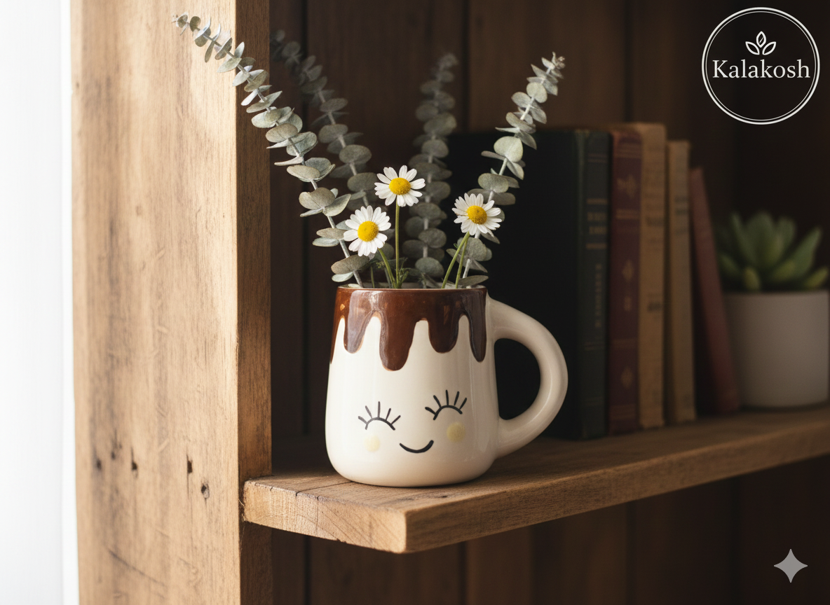 Premium Handcrafted Ceramic Coffee Mug with Cute Smiling Face Design & Drip Glaze Finish | 350ml Tea Cup for Home Decor, Office Use & Gifting | Elegant Home Decor Vase & Kitchen Accessory