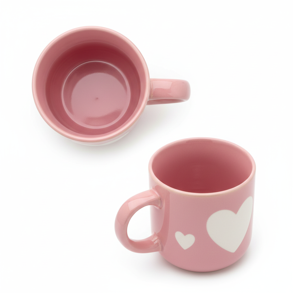 Cute Pink Heart Ceramic Coffee Mug (300ml) | Premium Glossy Tea Cup for Home Decor, Office Use & Gifting | Terracotta Style Home Use Cup