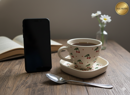 Hand-Painted Ceramic Tea Coffee Cup & Saucer Set | Home Decor | Office Use | Premium Aesthetic Gift