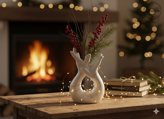 Modern Hand Sculpture Home Decor Vase | Glossy White Ceramic for Flowers, Office Use, Home Use, Table Centerpiece | Unique Artistic Gift