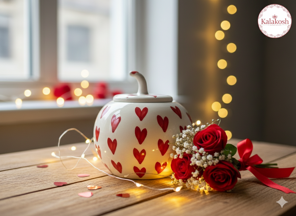 Handmade Ceramic Heart Jar/Vase with Lid – Premium Home Decor, Storage Pot for Kitchen, Office, Living Room – Unique Valentine's Day or Wedding Gift