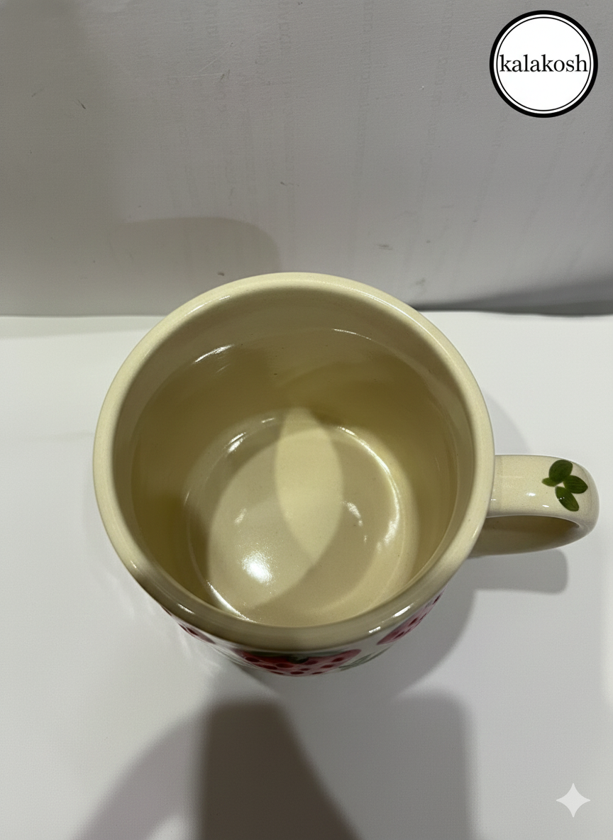 Hand-Painted Strawberry Ceramic Mug Set | Tea Coffee Milk Office Home Decor Use | Artistic Clay Stoneware Kitchen Home Use Gift for Her Him