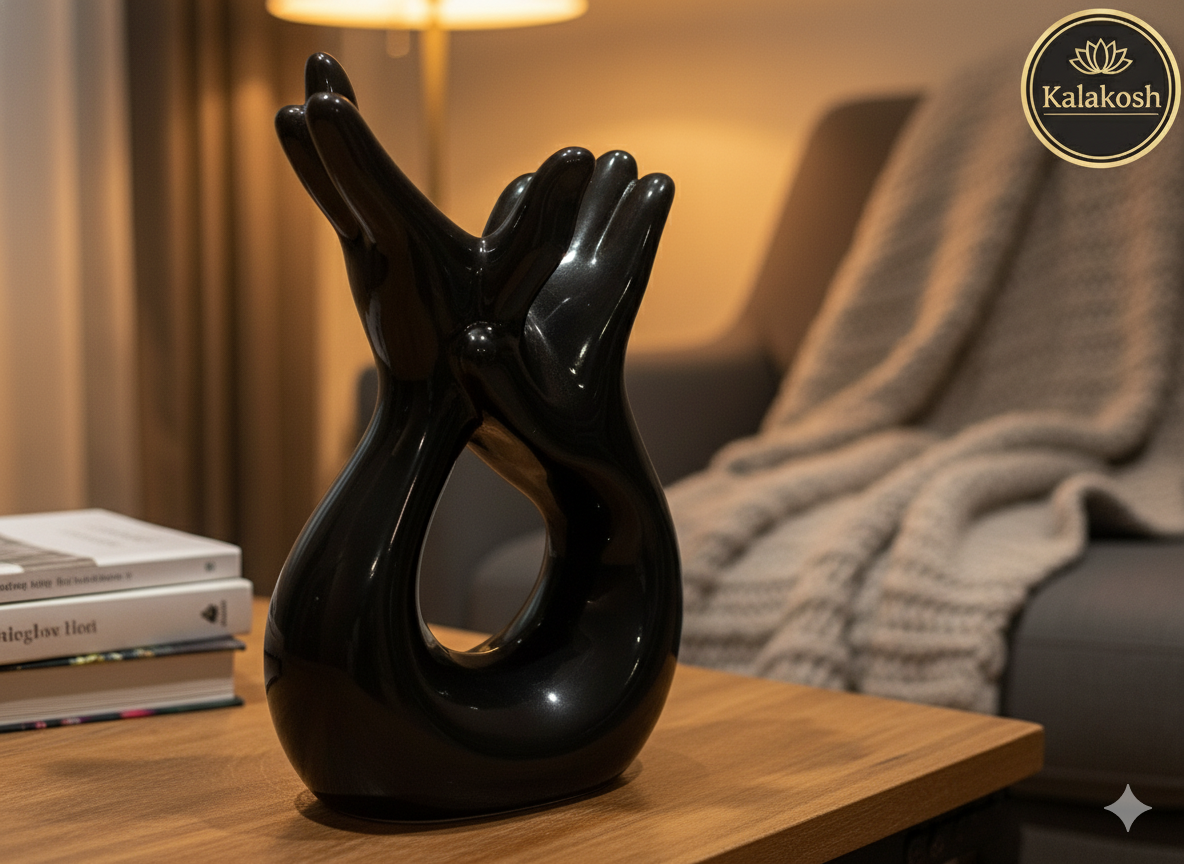 Modern Black Hand Design Home Decor Vase for Table Centerpiece | Ceramic Flower Pot for Office Use | Premium Showpiece Gift