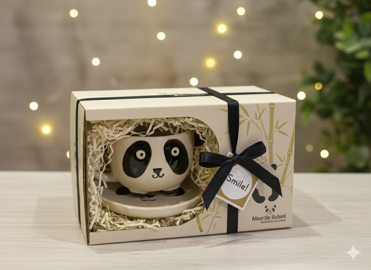 Handcrafted Panda Ceramic Coffee Tea Mug and Coaster Set | Cute Home Decor, Office Use | Unique Gifting