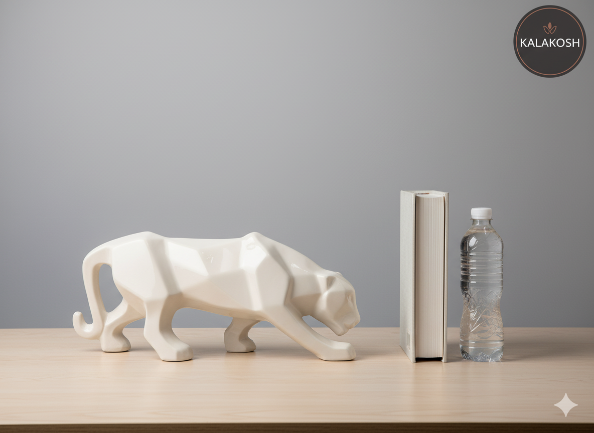 Geometric Panther Showpiece for Modern Home Decor | Ceramic/Polyresin Abstract Animal Sculpture | White Living Room Tabletop Art & Luxury Gift