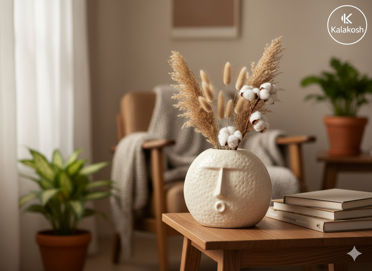 Abstract Ceramic Face Vase for Home Decor | Premium Textured Planter Pot for Home Use & Office Use | Unique Tabletop Centerpiece Art