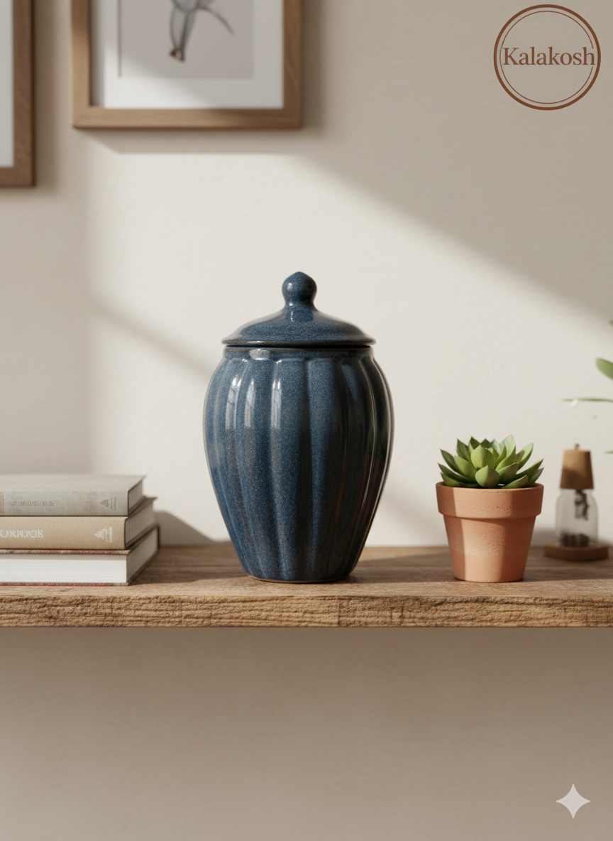 Premium Ceramic Pickle Jar Container with Lid | Home Decor Vase | Multipurpose Storage for Kitchen, Dining, Office Use & Gifting | Handcrafted Blue Glaze
