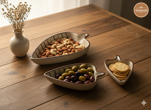 Premium Ceramic Leaf-Shaped Snack Plate Set of 3 | Hand-Painted Glossy Serving Trays for Home Decor, Office Use & Kitchen | Nesting Ceramic Bowls for Appetizers, Desserts & Dipping - Home Decor Vase Set Alternative