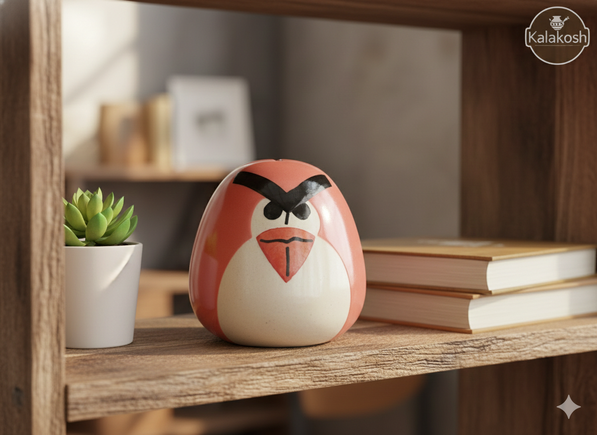 Premium Ceramic Angry Bird Piggy Bank for Kids and Adults - Decorative Money Box for Home Decor, Office Desk & Gifting - Cute Hand-Painted Coin Bank for Home Use, Office Use & Nursery Decor