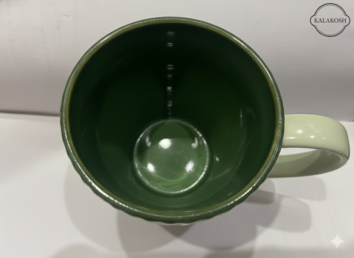 Premium Ceramic Coffee Mug for Home and Office Use - 350ml Fluted Tea Cup for Kitchen & Dining - Aesthetic Drinkware for Hot Beverages - Elegant Home Decor Gift Item (Sage & Forest Green)