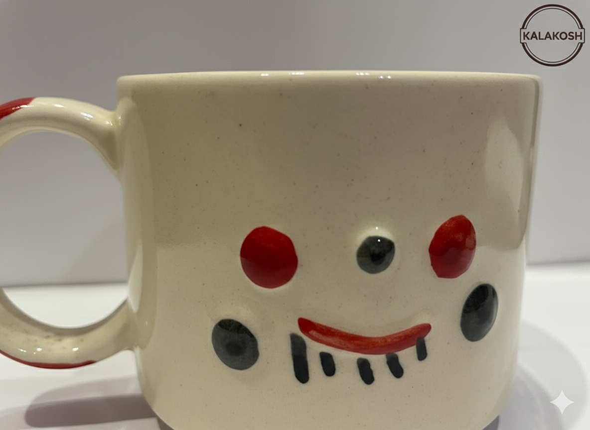 Handmade Ceramic Tea Coffee Mugs Combo (Set of 2) | Cute Happy Face Design | Home Decor, Office Use, Kitchenware Gift Set | Glossy Finish