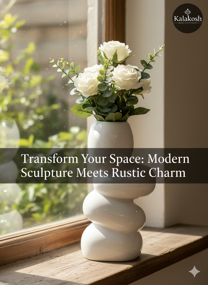 Handcrafted White Ceramic Planter Vase for Home & Office Decor | Artisan Clay Pot | Eco-Friendly Modern Rustic Tabletop Flower Pot | Unique Gifting