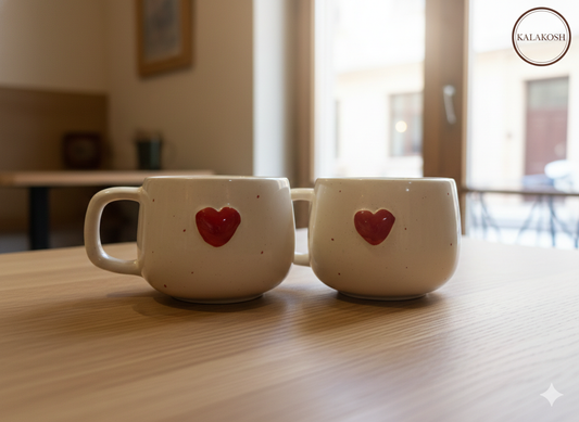 Handcrafted Ceramic Coffee Mug Set of 2 | Cute Heart Design Tea Cup | Premium Home Office Decor Gift | Valentine's Day Birthday Anniversary