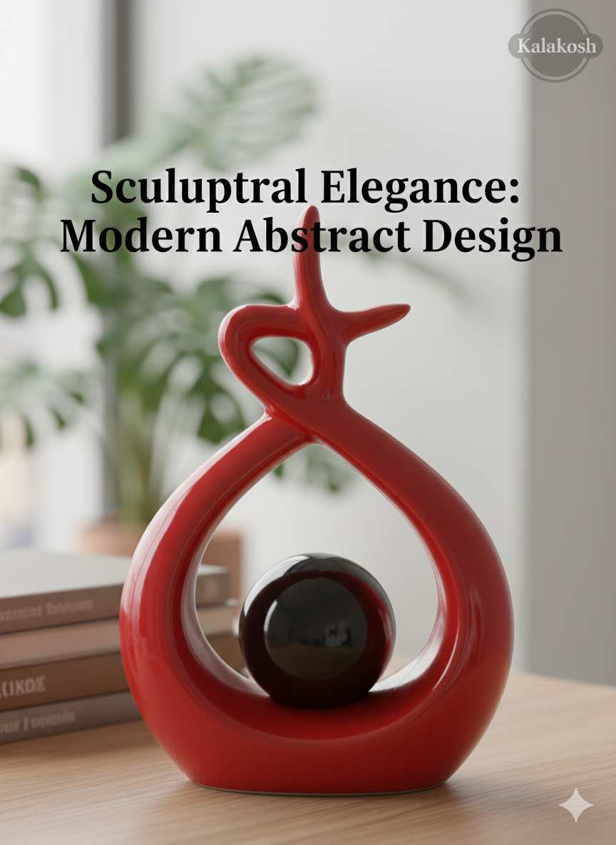 Handcrafted Red Abstract Ceramic Planter & Showpiece | Eco-Friendly Clay Home & Office Decor | Unique Artistic Sculpture & Table Accent