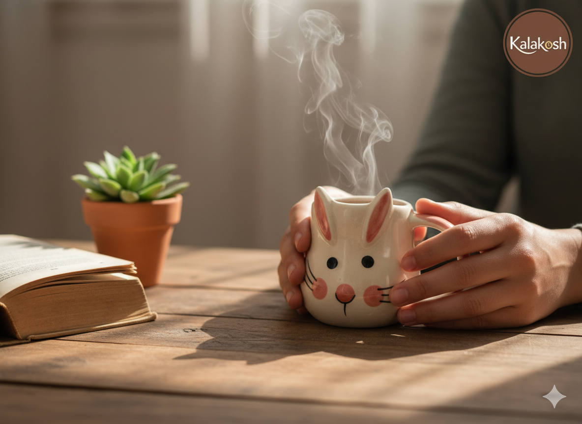 Handcrafted Ceramic Mug | Eco-Friendly Clay Mugs for Coffee & Tea | Rustic Home & Office Use | Artisanal Cute Rabbit Design